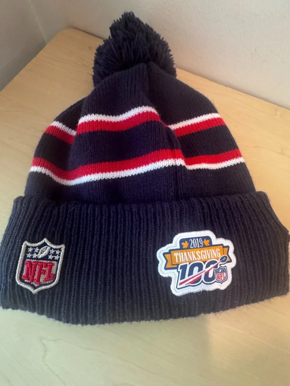 New England Patriots New Era Call Out Pom Knit Hat – Blue & Red 🏈🔥